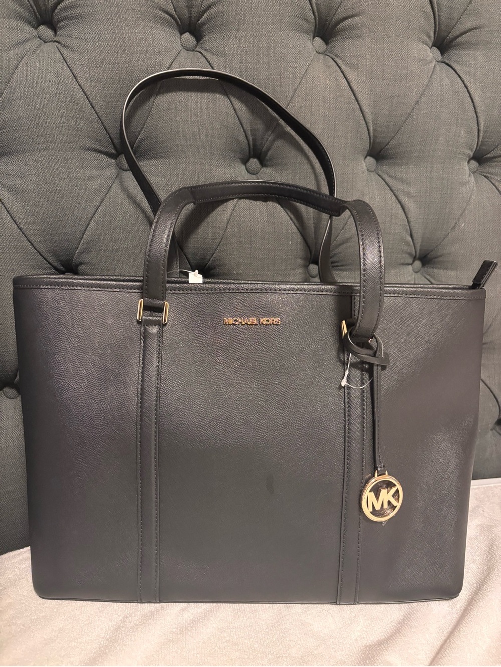 Michael Kors Black Saffiano Leather Work Tote with Gold MK Charm